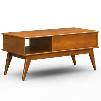 WyndenHall Tierney Lift Top Coffee Table Teak Brown: Modern Mid-Century Storage, Rubberwood Rectangle