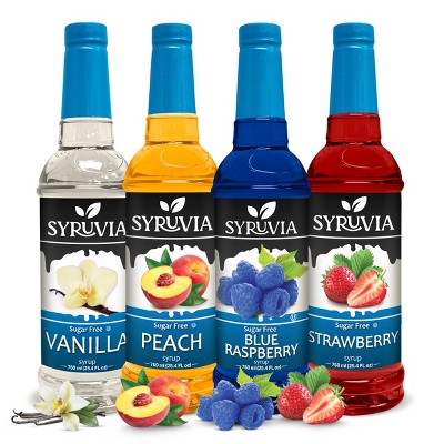 Syruvia Sugar Free Coffee Flavors Variety Pack: Blue Raspberry, Peach, Strawberry & Vanilla 25.4 fl oz Syrup