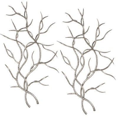 Uttermost Silver Branches Wall Art Set/2 - Hand Forged Hammered Iron, Silver Leaf Finish, 20x36.75 Inches