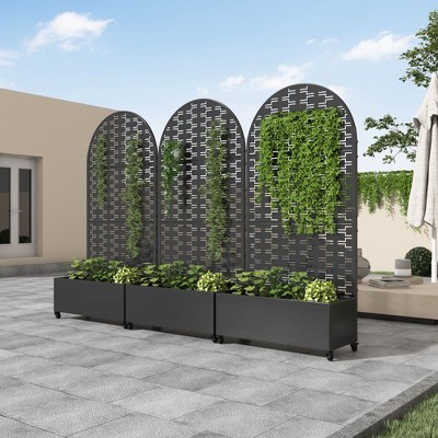 Wrought Iron Black Arch Planter Box with Climbing Rack (Brick)