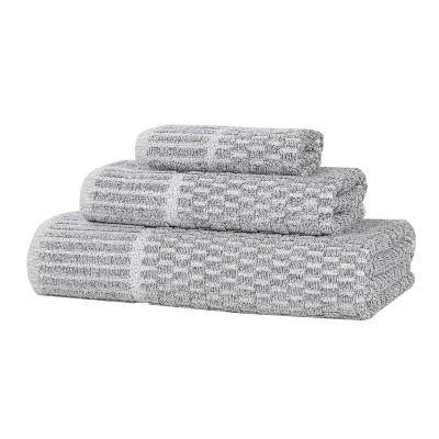 Viscose Cotton Blend Medium Weight Soft Textured Checkered Ribbed Border Towel Set by Blue Nile Mills