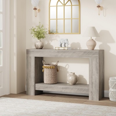 GustoWave 63" Farmhouse Console Table with 2 Tiers and Storage – Large Wooden Sofa Table for Entryway, Hallway and Living Room
