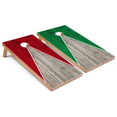 Skip's Garage Red and Kelly Pyramid Cornhole Board Set, Includes 2 Boards, 8 Bags