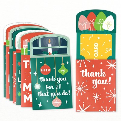 Big Dot of Happiness Assorted Red & Green Holiday Thank You Gift Card Holders with Envelopes, Money & Gift Card Sleeves, Nifty Gifty Pack, Set of 8