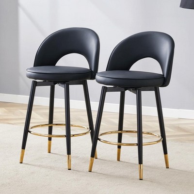 JUJABU PU Upholstered 360 ° Rotatable Counter Bar Stools Set of 2 with Smooth and Beautiful Black Metal Legs