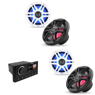 Fusion MS-RA670 Apollo Source Unit w/ ( 2 Pair ) Clarion CMS-651RGB-SWB 6.5-inch Coaxial Marine Speakers with built-in RGB illumination ( Includes ...