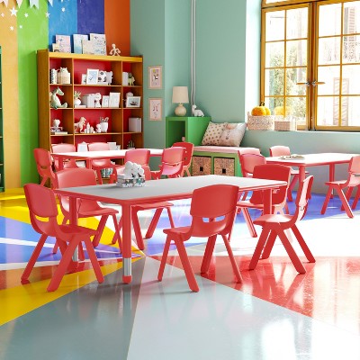 Flash Furniture 23.625"W x 47.25"L Rectangular Plastic Height Adjustable Activity Table Set with 6 Chairs