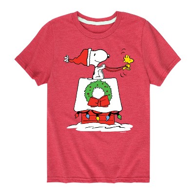 Boys' - Peanuts - Snoopy & Woodstock House Sleigh Short Sleeve Graphic T-Shirt