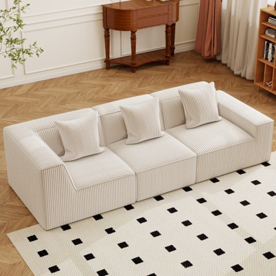 Resenkos 111" Modular Sctional Couches with Deep Seat, Compression Cloud Sofa Soft Corduroy Upholstered for Living Room Bedroom