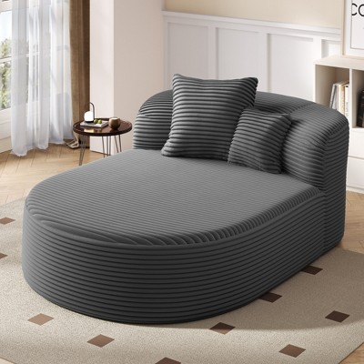 KWPZQEB 51'' Chaise Lounge Chair, Corduroy Upholstered Boneless Sofa Bed with 2 Pillows, Modern Sleeper Couches for Living Room, Bedroom