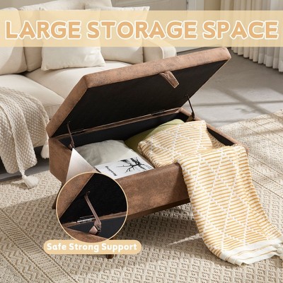 Okak Square Storage Ottoman Bench Coffee Table Wooden Legs Upgrade Large Capacity Upholstered Foot Rest for Living Room, Hallway,Bedroom