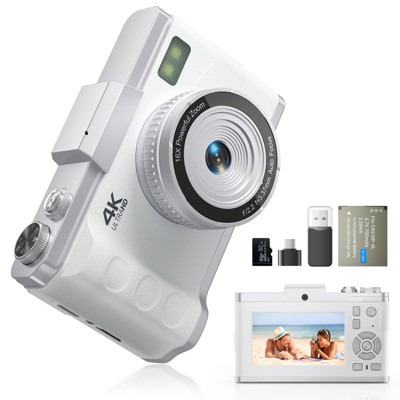 HONGGE 64MP Digital Camera with 4K Video, 16X Zoom, Flip Screen, Autofocus, and Type-C Fast Charging