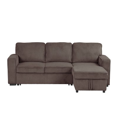 HOMES: Inside + Out Paeke Sleeper Sectional Sofa Corduroy with Storage Chaise and Reversible