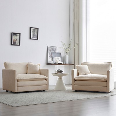 Set of 2 Chenille Accent Chairs with Toss Pillows, Modern Upholstered Armchairs for Living Room & Bedroom-Cuddlewood