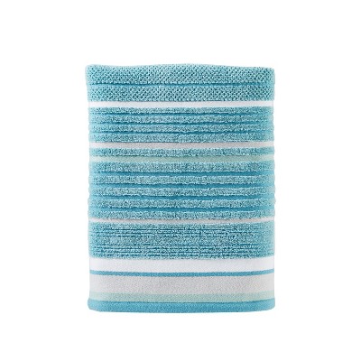 Saturday Knight Ltd. Seabrook Striped Bath Towel Teal : Microfiber, Machine Washable, Non-Slip Backing