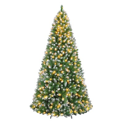 Vivatrees 6 Ft Prelit Artificial Christmas Tree, with Warm White Lights, Partially Flocked, Metal Stand, Hinged Branches, Xmas Tree for Decor, Green