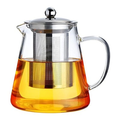 Itopfox Mini Glass Teapot with Removable Stainless Steel Infuser for Blooming & Loose Leaf Tea, Microwave & Stovetop Safe