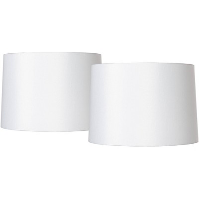 Springcrest Set of 2 Drum Lamp Shades White Medium 15" Top x 16" Bottom x 11" High Spider with Replacement Harp and Finial Fitting