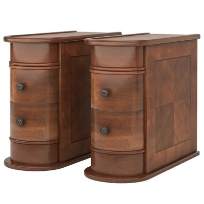 Wood 2-Drawer End Table, Narrow Side Table Slim Nightstand with Storage Bedside Accent Tables, No Assembly Required, Finished Back