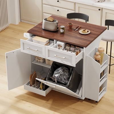 Sapphtopaz Farmhouse Kitchen Island with Drop Leaf&Removable Side Racks,Rolling Kitchen Table with Drawers&Towel Rack Kitchen Cart for Kitchen