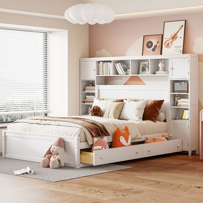 NicBex Full Size Wooden Storage Bed, Modern Platform Bed Frame with Drawers, Shelves and Cabinets for Bedroom