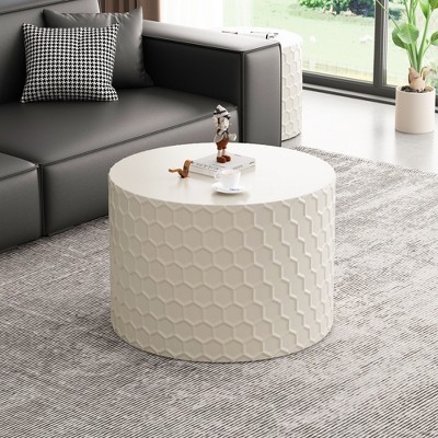 Okak Round Nesting Coffee Table Set 2-Piece Modern Extendable Sliding Top Side Tables for Living Room/Office, Space-Saving No Assembly Small Space
