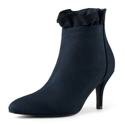 Allegra K Women's Pointed Toe Stiletto Heel Ruffle Ankle Boots