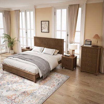 GDFStudio Jessie 4 Piece Fluted Wood Bedroom Furniture Set