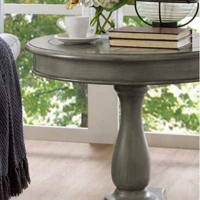 Round Side Table by Rene, featuring a Wooden Pedestal Base, Classic and Sturdy Design