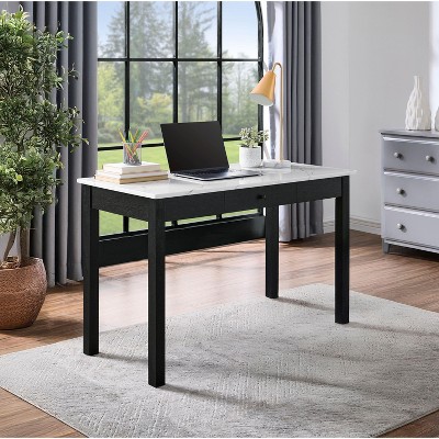 PAGED Computer Desk Simple Office Desk with 2 Storage Drawers and Faux Marble Top, Wooden Home Writing Desk for Study, Office