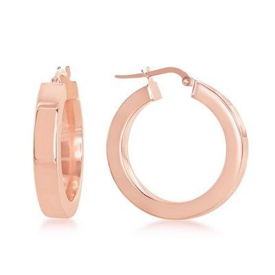 Bella Silver Sterling Silver 27mm Square Tube Hollow Hoop - Rose Gold Plated - Rose
