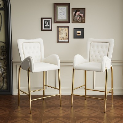 Modern Velvet Counter Height Bar Stools With Backrest Set of 2,Bar Stools With Golden Legs,Kitchen Stool With Back,Modern Stool Bar-Cuddlewood