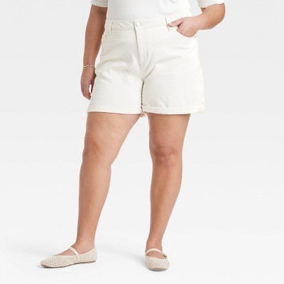 Women's High-Rise Midi Cuffed Jean Shorts - Ava & Viv™