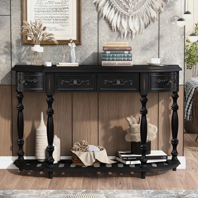 TIRAMISUBEST 52''Modern Curved Console Table Sofa Table Entryway Table with 4 Drawers and 1 Shelf for Hallway Living Room