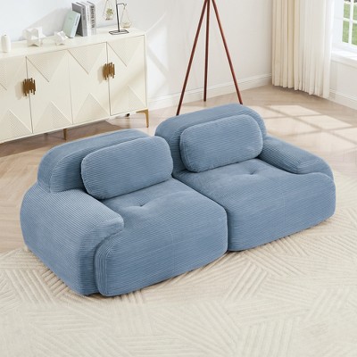 Corduroy 2-Seat Modular Sofa with Curved Armrests, Anti-Slip Base, High-Resilience Sponge, No Assembly Required