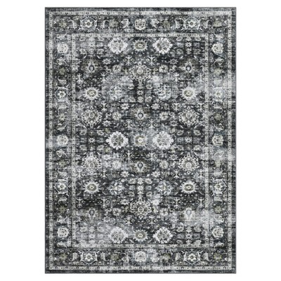 Washable Distressed Floral Print Bedroom Rugs, Retro Accent Non Slip Oriental Floor Carpet for Living Room Dining Room