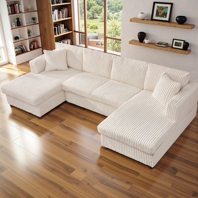 MYINDA 123'' Modular Sectional Sofa, U Shaped Corduroy Sofa with Double Chaises, Deep Seat Couch for Living Room