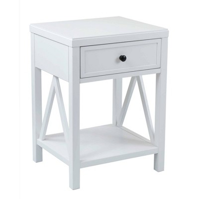 East at Main Auburn Traditional Wooden Accent Side Table with Drawer White: No Assembly, 23.4" Height