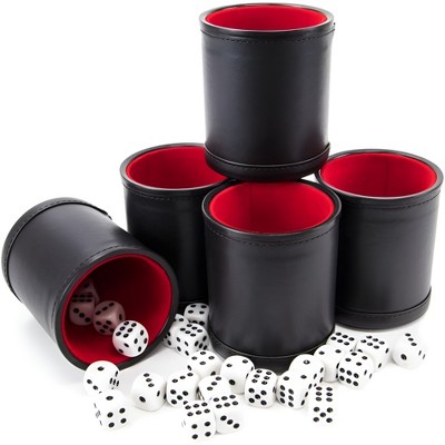 Slickblue 5 Dice Cups with Matching Dice – Black Exterior, Red or Multicolor Velvet for Board Game Nights, 16mm Dice