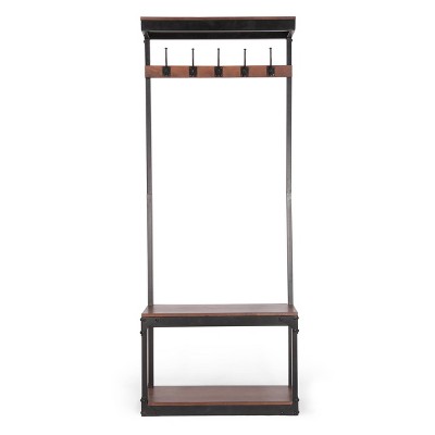 Willards Modern Industrial Handcrafted Mango Wood Coat Rack with Bench Cafe Brown/Black - Christopher Knight Home: Entryway Storage, 5 Hooks