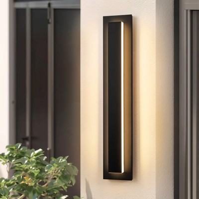 Rennnsan Varnell 15"-26"H Hardwired Rectangle Aluminum Modern LED Dimmable Outdoor Wall Sconce in Black