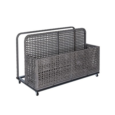 Outdoor Wicker Patio Pool Float Storage Basket PE Rattan with Rolling Wheels for Floaties, Life Vests, Beach Balls, Toys, and Patio Furniture