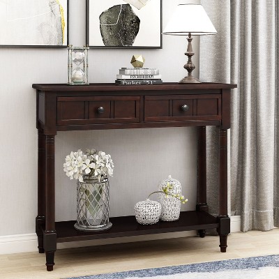 NicBex 2 Drawer Console Table with 1 Open Bottom Shelf,Entryway Table with Black Round Deco Knobs,Modern Couch Table for Living Room