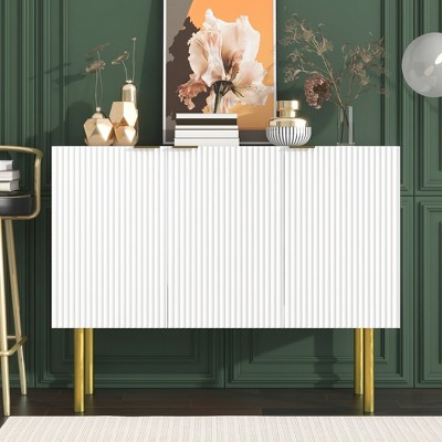 Modern Minimalist White Sideboard Buffet Cabinet with 3 Doors & Shelves for Entryway, Kitchen, Living Room, Bedroom