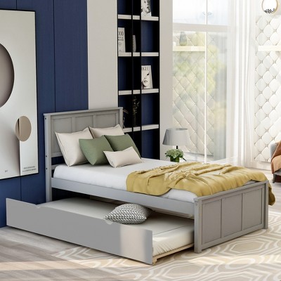 Twin Size Platform Bed with Twin Size Trundle for Bedroom