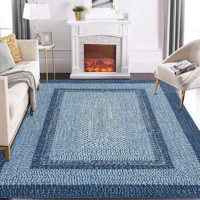Area Rug Braided Printed Rugs for Living Room Bedroom Farmhouse Bordered Rug