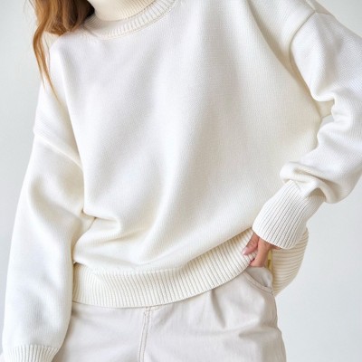 Women's Oversized Knit Sweater High Neck Pullover Casual Loose Fit Long Sleeve Turtleneck Top