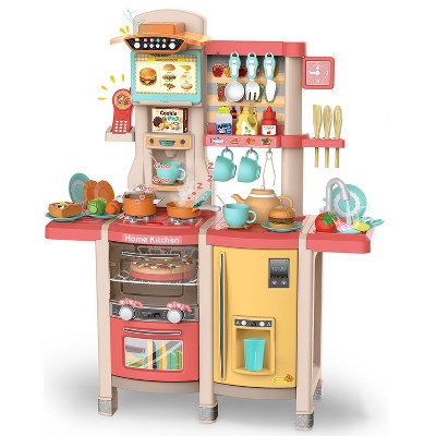 KTMBDW Kids Play Kitchen Set, Toddler Kitchen Playset with Sound&Light, Play Sink, Play Food and Kitchen Accessories, Kitchen Toy for Girls Boys