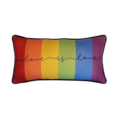 8"x16" 'Love is Love' Embroidered Pride Lumbar Throw Pillow Rainbow - Edie@Home: Decorative Accent for Sofa & Bed