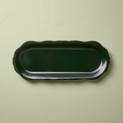 Stoneware Reactive Glaze Oval Serving Tray Dark Green - Hearth & Hand™ with Magnolia